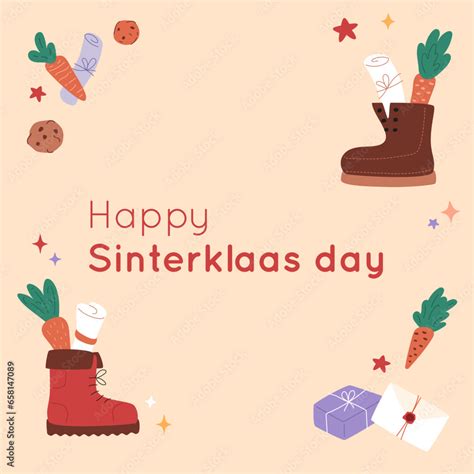 Happy Sinterklaas Day Banner With Carrot And Drawing In Boots Border