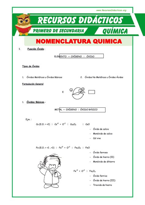 Tipos de Oxidos para Primero de Secundaria I Función Óxido