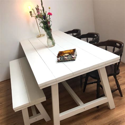 Witte Tafel Met Houten Blad IQU38 AGBC