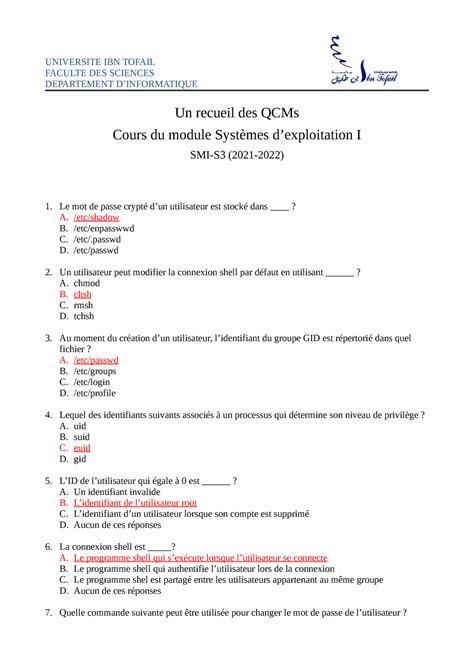 Qcm Linux Syst Me D Exploitation I Universite Ibn Tofail Faculte