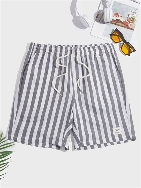 Manfinity Homme Men Cotton Striped Print Drawstring Waist Shorts