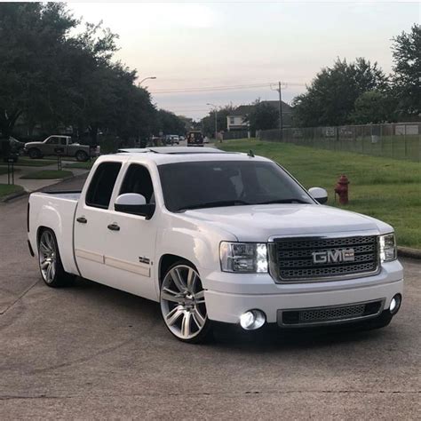 gmc sierra crew cab  white street truck stance nation