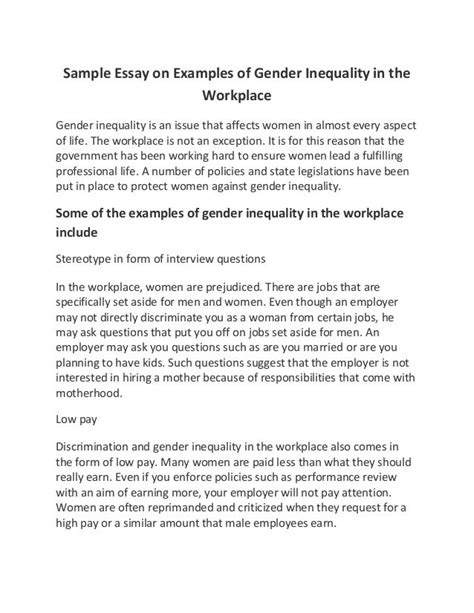 Essays Gender Inequality In The Workplace Gender Inequality In The