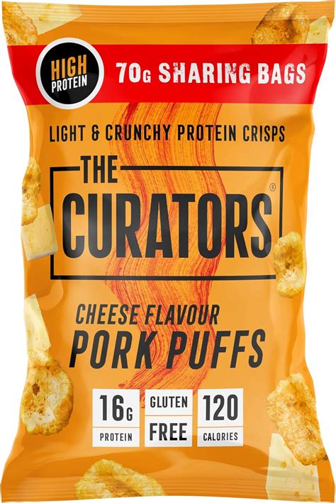 THE CURATORS Pork Puffs Cheese 70g Sharing Bag 8 Packs High Protein