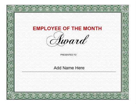 Employee of Month Certificate Template Printable