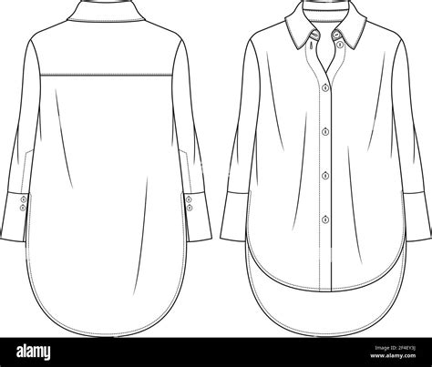 Women High Low Blouse flat fashion sketch template. Technical Fashion Illustration. Wide Sleeves ...