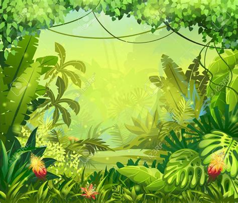 An Image Of A Jungle Scene With Birds And Plants