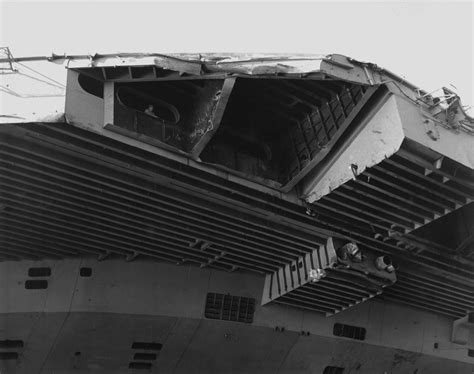 A View Of Damage Sustained By The Aircraft Carrier Uss John F Kennedy Cv 67 When It Collided