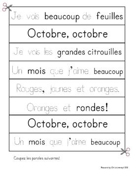 Octobre French Poem Song Differentiated Reading Writing Activity