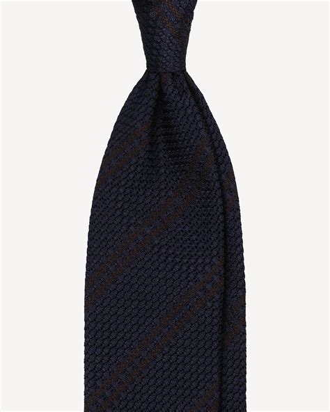 Classic Stripe Fold Grenadine Tie Navy Brown Viola Milano