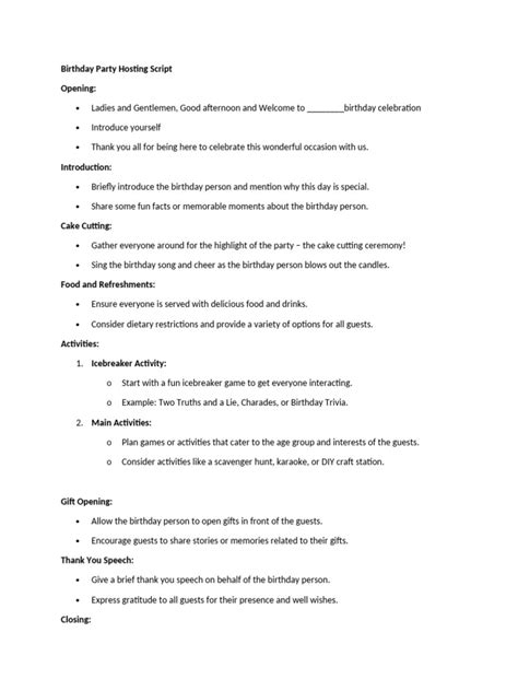 birthday party hosting script guide