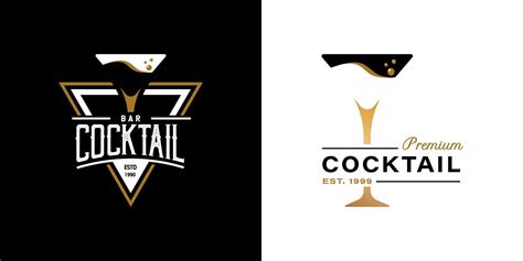 Vintage Retro Style For Cocktail Glass Logo Design With Gold Color On