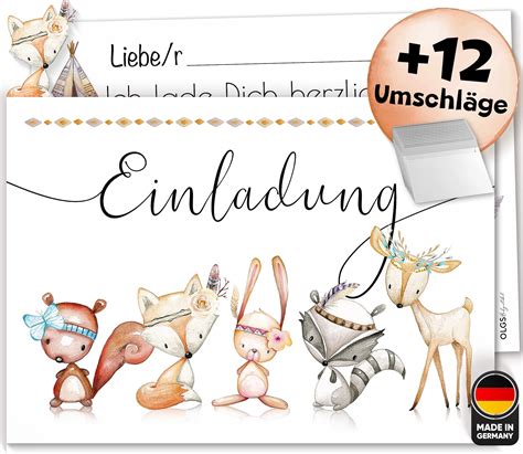 Olgs Einladungskarten Cute Boho Tierfreunde Zum Ausf Llen Inkl