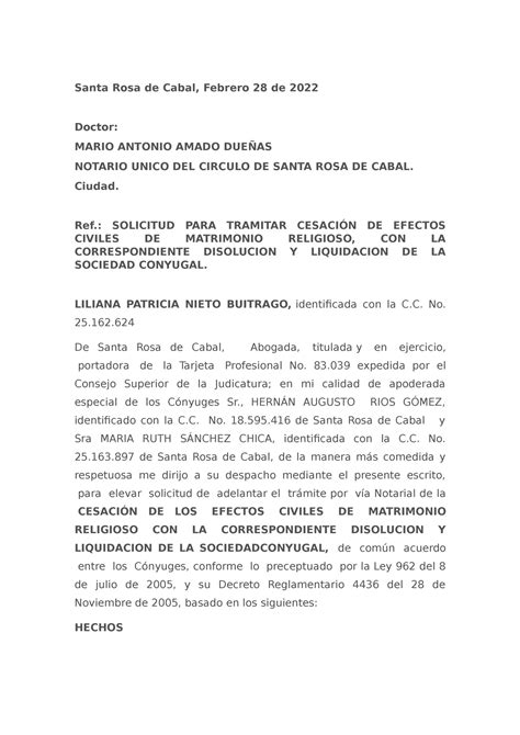 Demanda De Divorcio Sin Hijos Ni Bienes Ante Notario Santa Rosa De