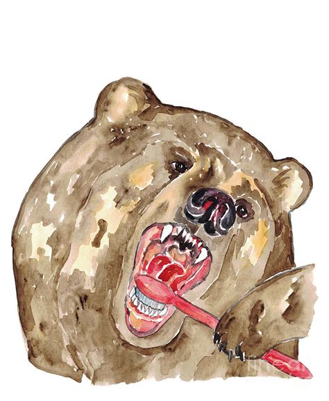 Bear Brushing Teeth Bath Watercolor Painting By Maryna Salagub Fine