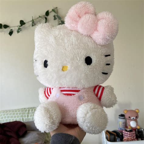 Hello Kitty Plushie Pink Bow and Red Striped... - Depop