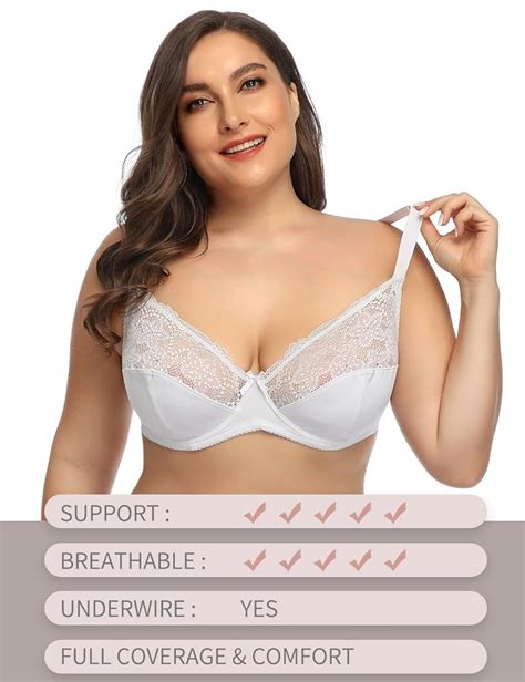 Bigersell Women Full Figure Bra Wide Strap Lace Trim V Neck Wireless Bra Comfort Padded Push Up