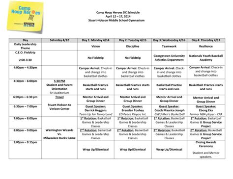 Chh Weekly Schedule Capitol Hill Cluster School