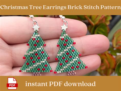 Christmas Tree Earrings Pattern, Brick Stitch Pattern, Xmas Beading