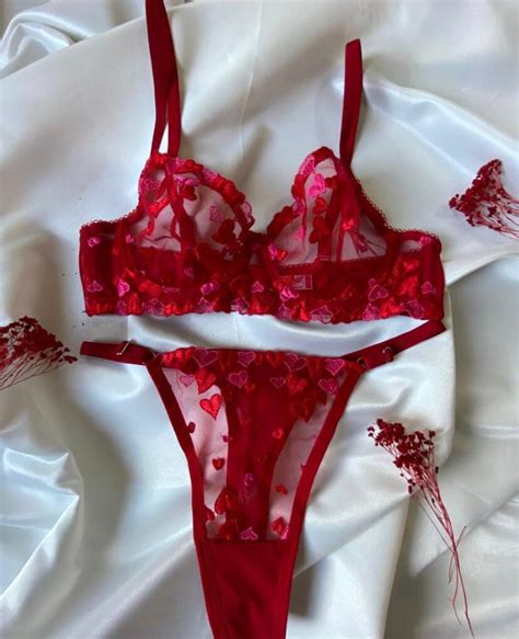 Embroidered Lingerie Set Red Bra Set Bra And Panty Set Sheer Bra Set