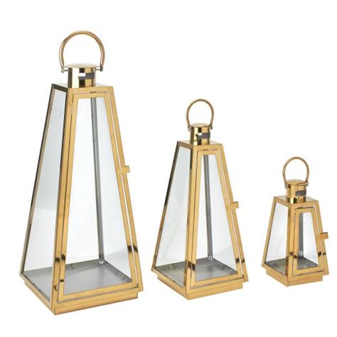 DECOSTAR 3 Piece Metal Lanterns Set Gold