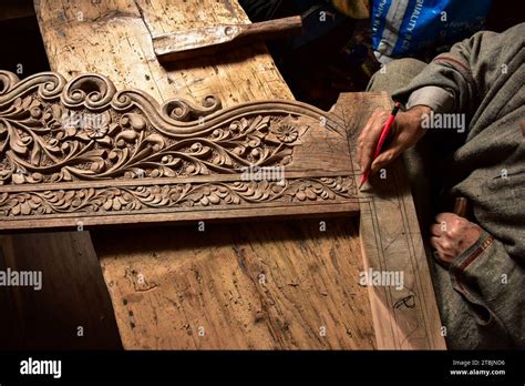 Srinagar India Th Dec A Kashmiri Artisan Carves A Handicraft