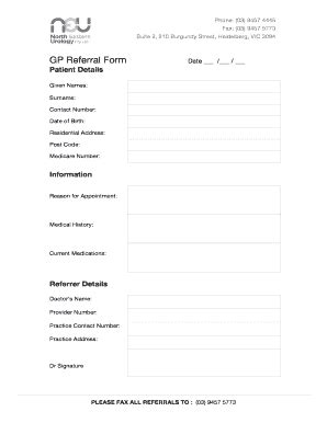 Fillable Online GP Referral Form Date Patient Details Fax Email Print