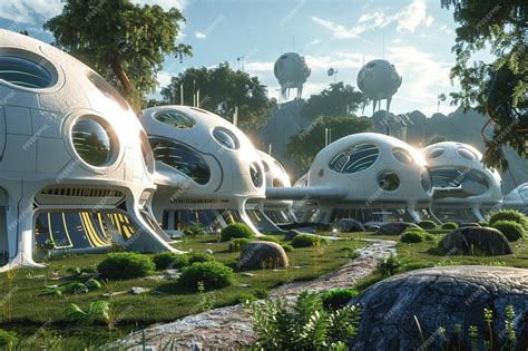 Premium Photo Retrofuturistic Space Colonies With Domed Habitats