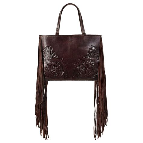 Ariat Victoria Brown Tooled Leather Fringe Tote Bag A Brown