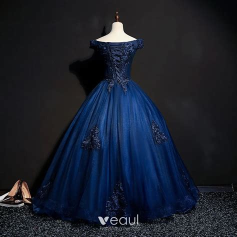 Vintage Originale Bleu Marine Robe De Bal 2018 Robe Boule De l épaule