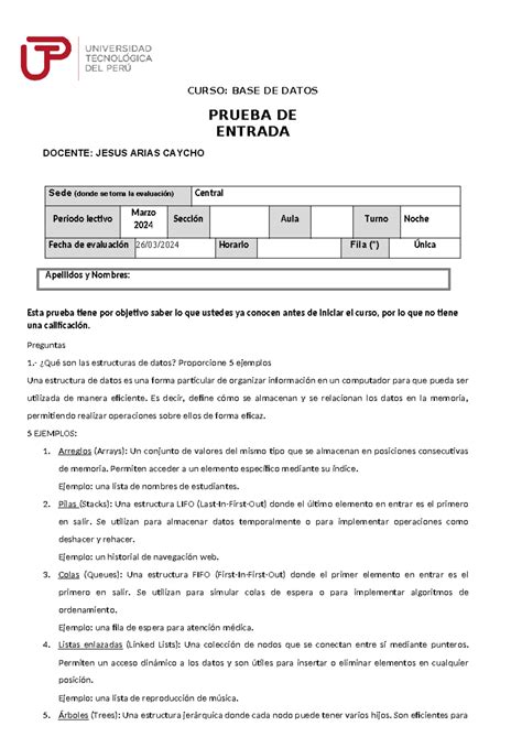 S01 S1 Material Prueba De Entrada Apellidos Y Nombres CURSO BASE DE