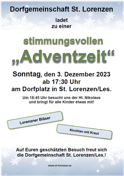 Einladung Zum Adventmarkt 2023 St Lorenzen Im Lesachtal