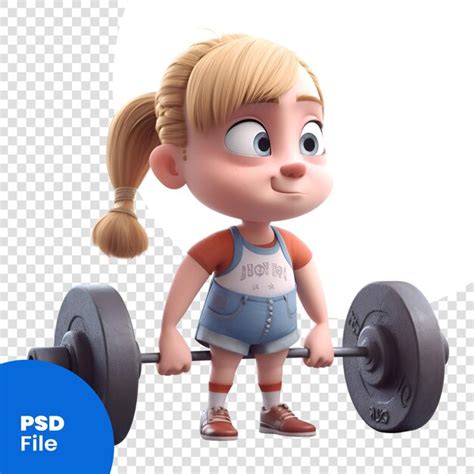 Renderização 3d de uma menina bonita levantando uma barra modelo psd