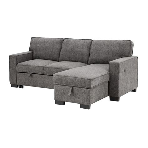 Estelle Dark Gray Fabric Rev. Sleeper Sectional Storage Cup Holders USB ...