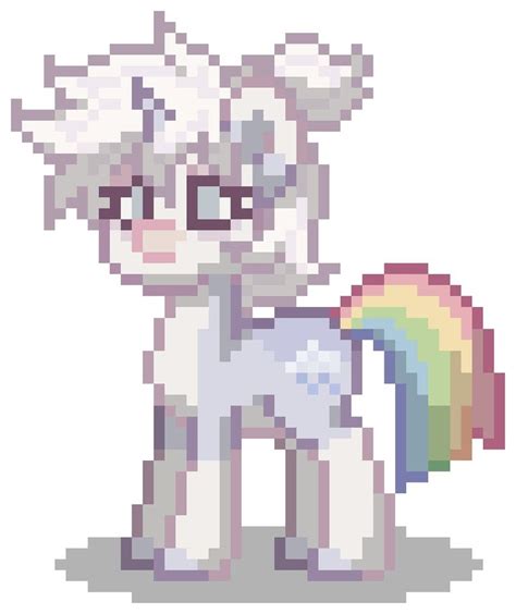 A Pixelated Pony With A Rainbow On It S Tail And One Eye Closed