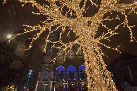 Snowy Winter Night in the Old City of Montreal Stock Photo - Image of ...