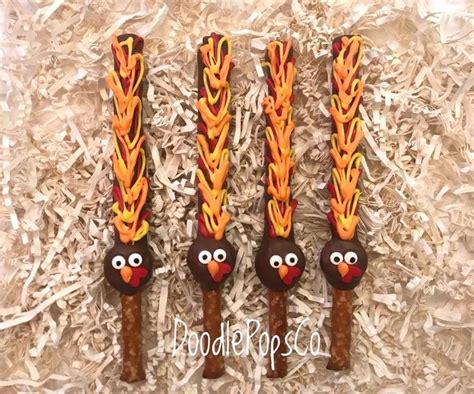 Turkey Prezel Rods Thanksgiving Party Food Chocolate Covered Pretzel Turkey Party Favor