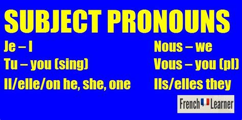 French Subject Pronouns Chart