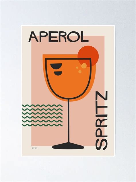 Aperol Spritz Cocktail Mid Century Modern Poster Poster For Sale By