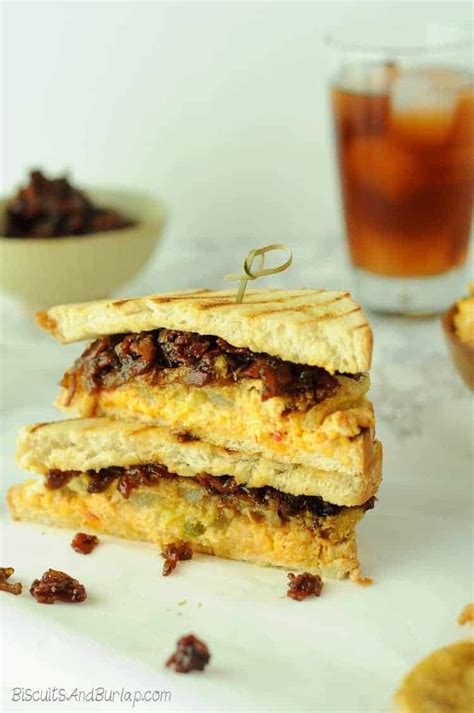 The Spicy Southerner Sandwich With Fried Green Tomatoes Spicy Pimento Cheese And Bacon Bourbon Jam