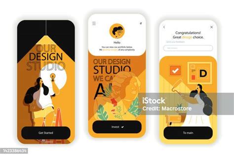 Desain Studio Konsep Onboarding Screens Buat Karya Seni Dan Konten Di