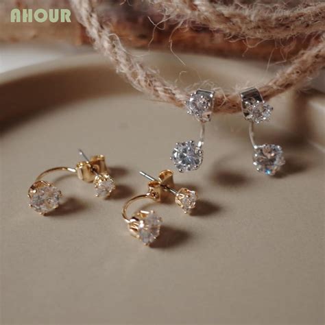 AHOUR Gifts Stud Earrings Women Front And Back Zircon Earrings