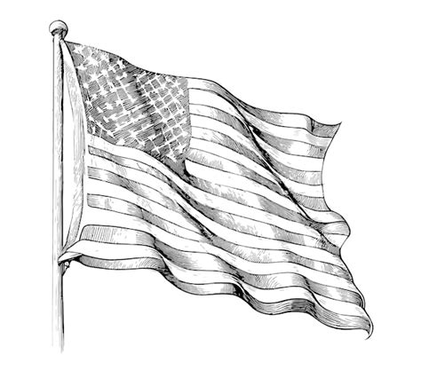 American Flag Black And White Drawing