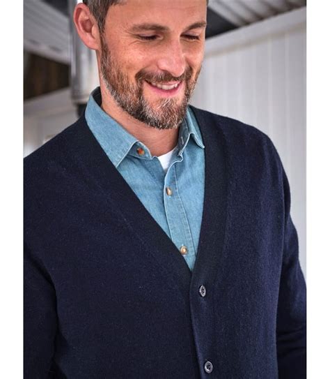 Bleu Nuit Cardigan Col V Homme Cachemire M Rinos Woolovers Fr