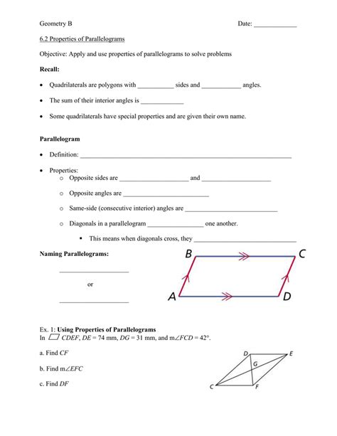 Geometry B Date 62 Properties Of Parallelograms — Db