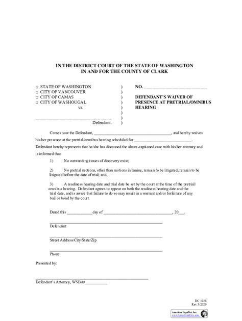 Fillable Online 1028 Defendant Waiver Of Presence Doc Fax Email Print