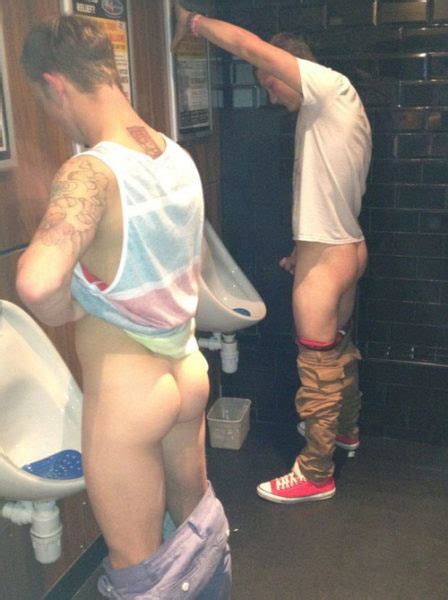 Straight Lads Pissing At Urinals With Pants Down