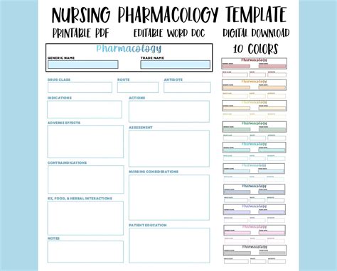 Printable Nursing Pharmacology Drug Card Template Blank Med Etsy Artofit