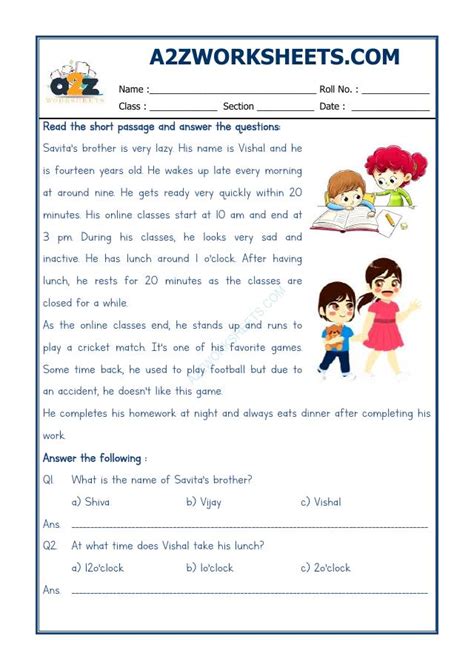 A2Zworksheets Worksheet Of Class Iv Comprehension Passage 27 Reading