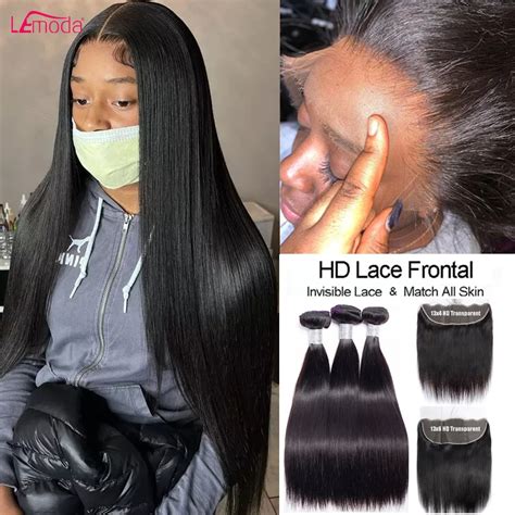 Straight Bundles With Hd Transparent Lace Frontal 13x4 13x6 Human Hair